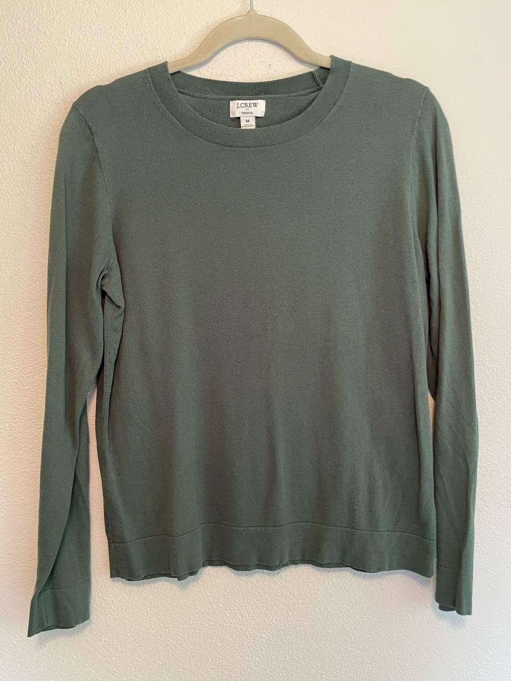 J. Crew Women’s Teddie Crewneck Long Sleeve Sweater in Sage Green Medium Cotton